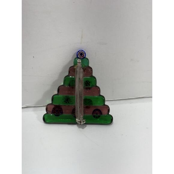 Vintage Green Glass Christmas tree Floral Handcrafted Pin Brooch - Picture 3 of 8